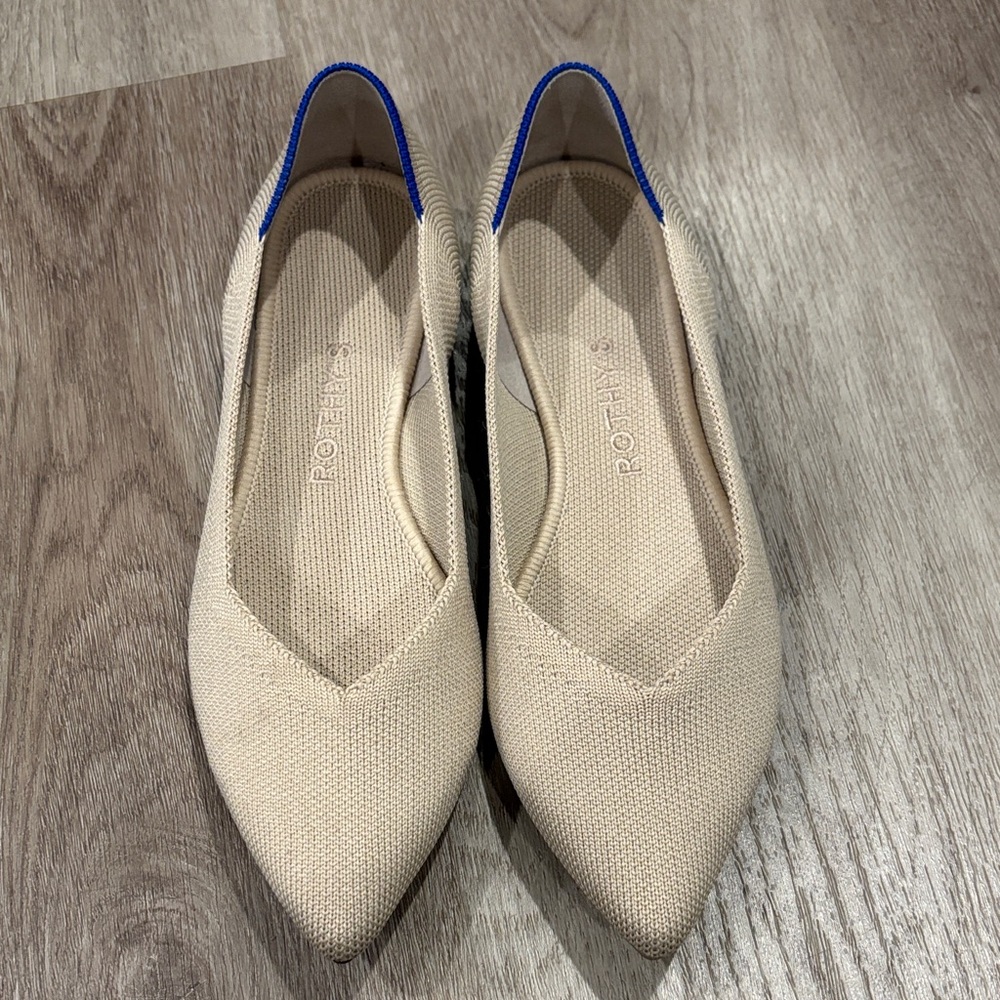 Rothy's Beige Flats with Blue Trim